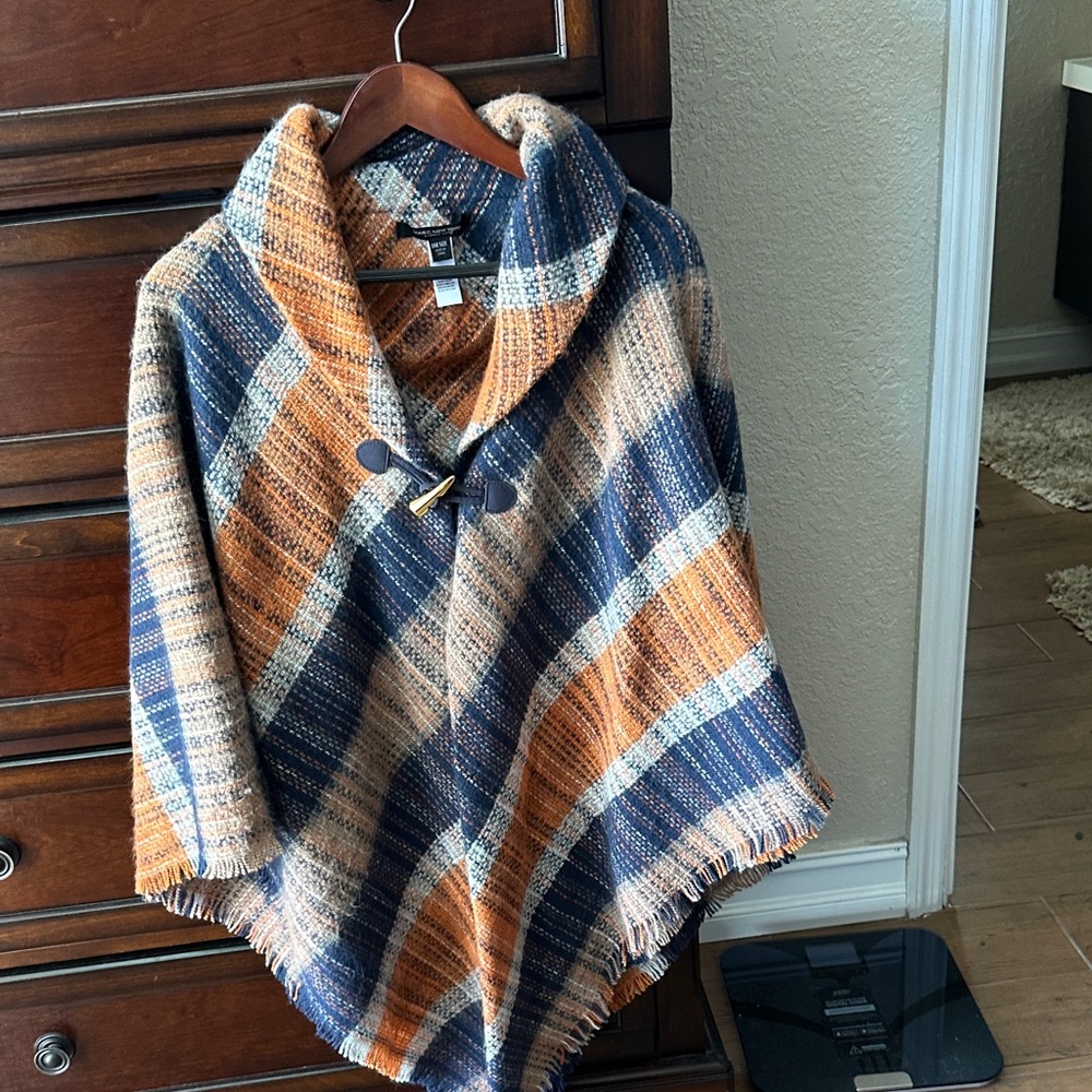 Marc New York Plaid Cape in Blue and Orange